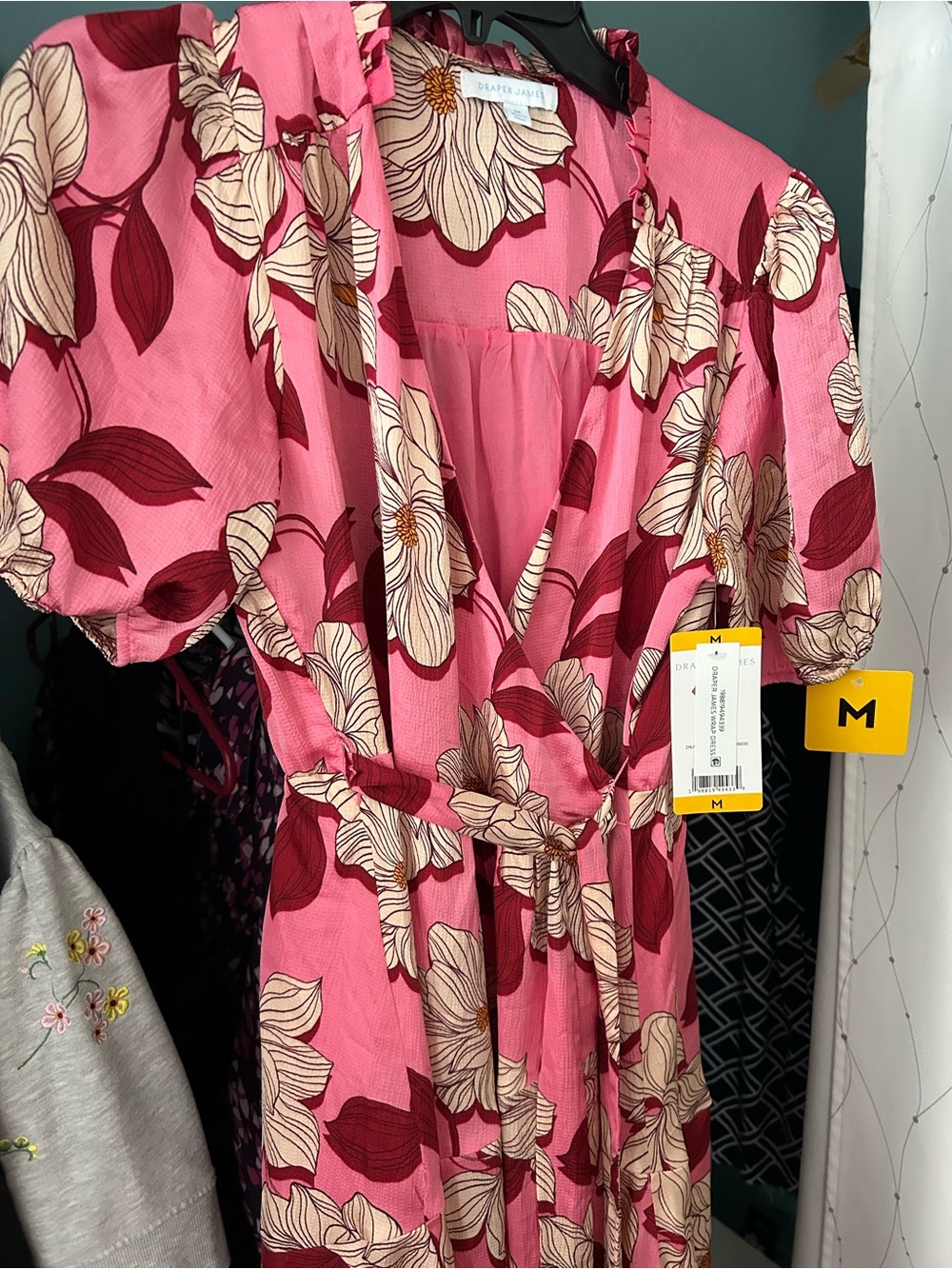 NWT DRAPER JAMES Wrap Dress w/Asymmetrical Bottom, Fully Lined, Puff Sleeves
